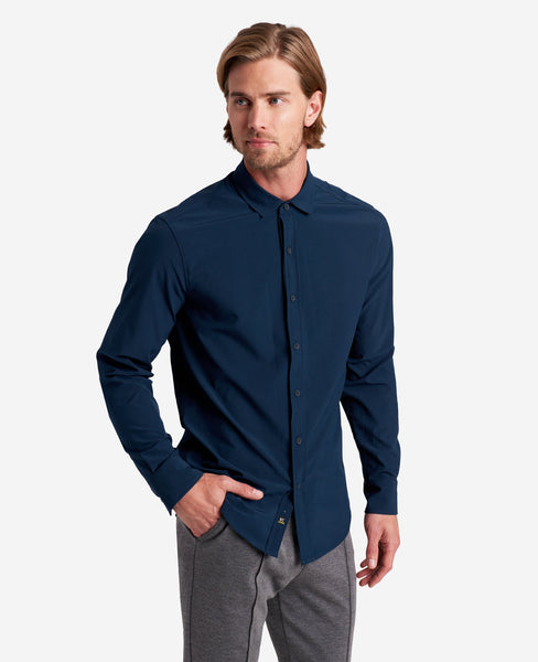 Stretch Solid Button-Down Shirt