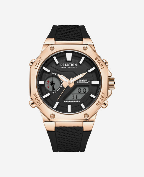 Analog Digital Rose Gold Tone Water Resistant Textured Silicone