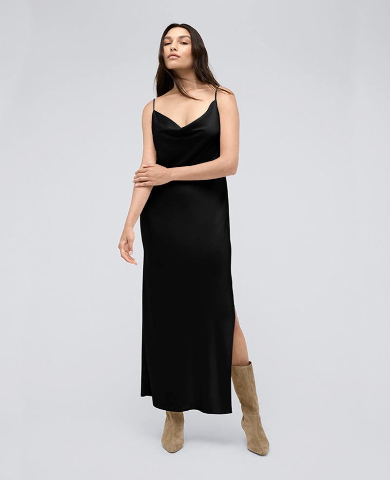 Satin Cowl Neck Maxi Slip Dress