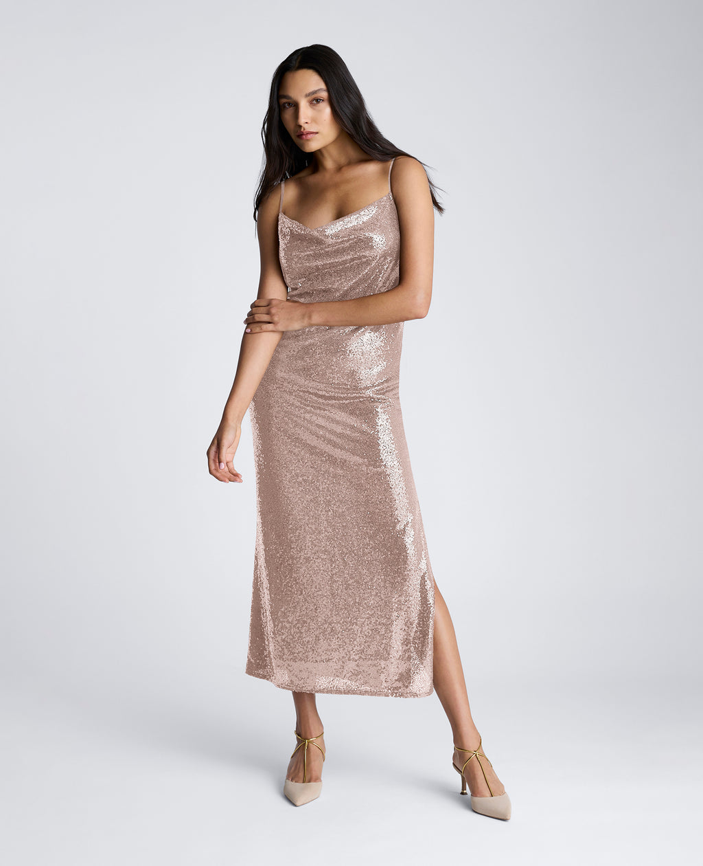 Sequin Cowl Neck Maxi Slip Dress