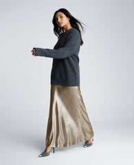 Satin Pull On Bias Flared Maxi Skirt