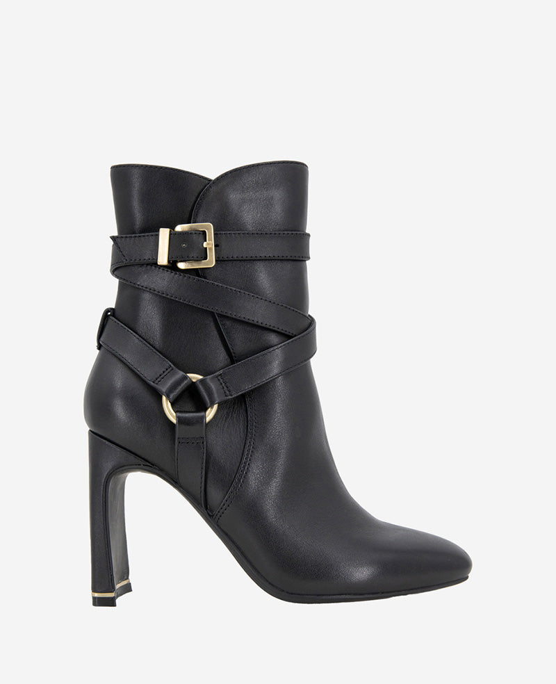 Nellie Leather Buckle Heel Ankle Bootie Kenneth Cole