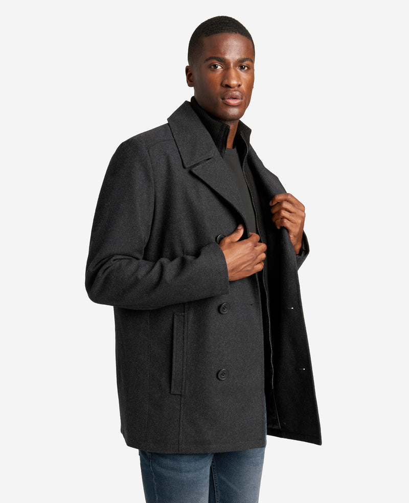 Wool Double-Breasted Peacoat with Ribbed Bib | Kenneth Cole